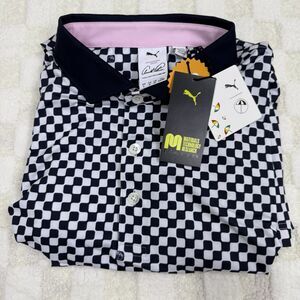 PUMA Golf Arnold Palmer AP Men’s Large Blue White Checkered Tour Golf Polo New